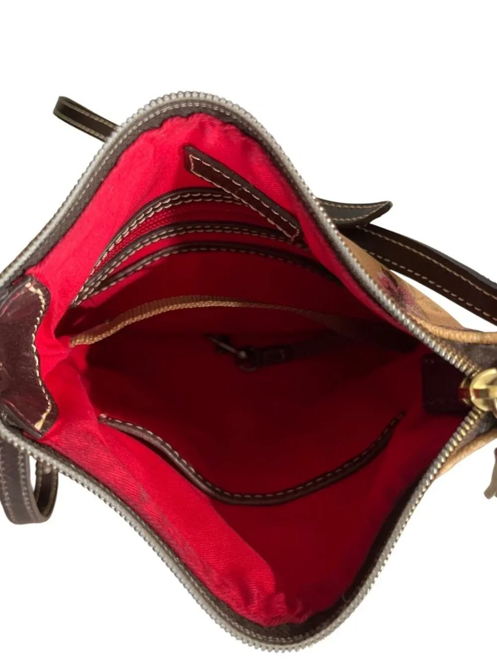 Dooney & Bourke Cabbage Rose Crossbody Bag Floral Carrier Brown-Leather-Trim